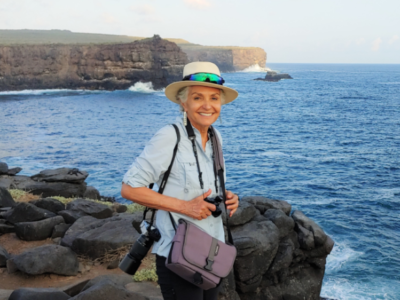 Judy Carvalhal - Founder of Enchanted Expeditions at Punta Suarez Espanola Island Galapagos