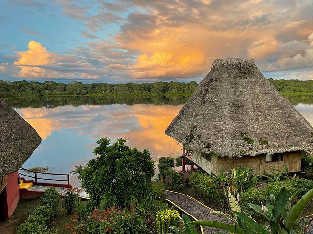 Napo Wildlife Center in the Ecuadorian Amazon jungle at sunset