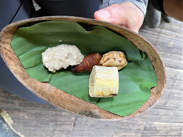 A traditional Indigenous meal in the Ecuadorian Amazon jungle